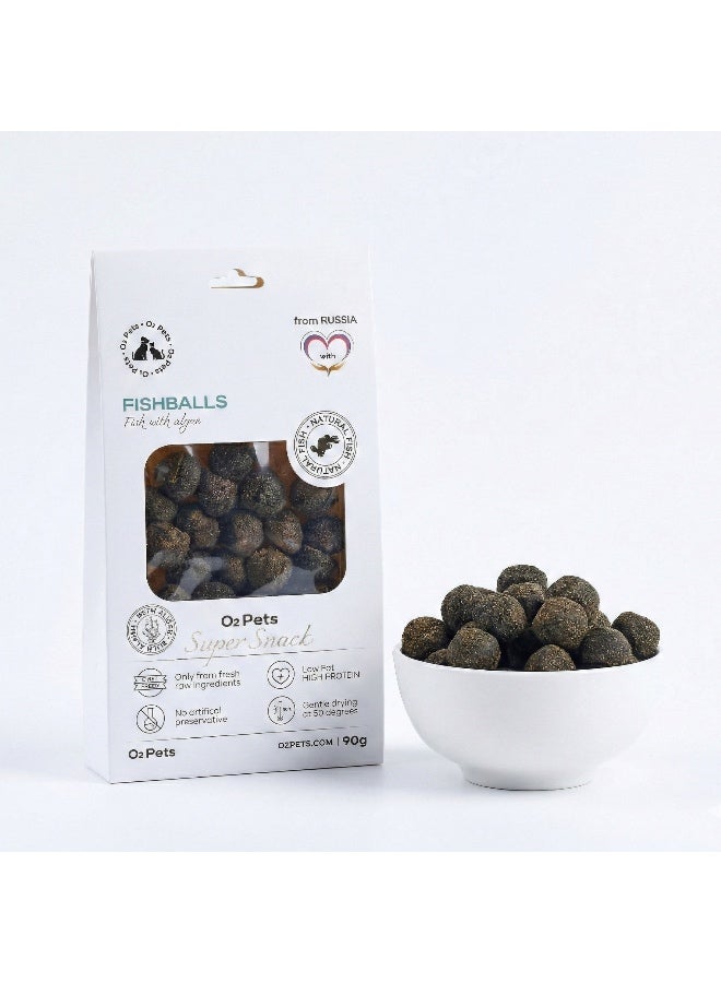 O2Pets Dog and Puppy Fishballs with Algae Natural Treats – 90% Cod Fish with Spirulina and Chlorella – Active Immune Support & Green Superfood Snack, High-Protein Grain-Free Reward 90g - Image 1